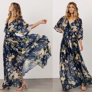 Baltic Born Kia Kimono Navy and Yellow Floral Maxi Dress
